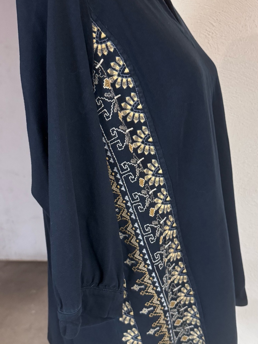 JJill Navy Tunic with Gold & Cream Embroidered Side Panels - Picture 2 of 5